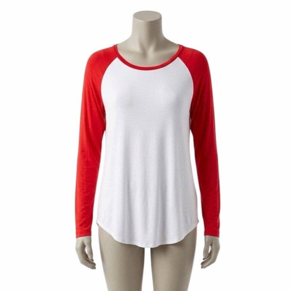 American Eagle Soft & Sexy Red White Raglan Long Sleeve Tee Shirt L Large